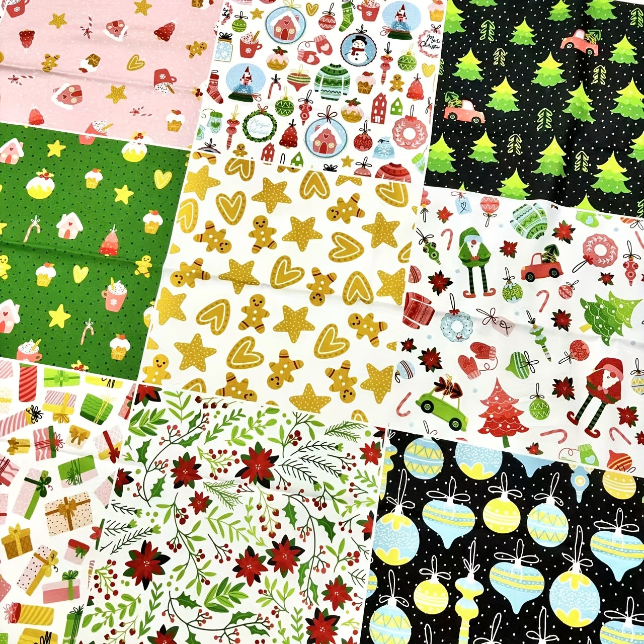 100% Cotton 18 Patterns 23x23cm (9x9in) Quilting Fabric Squares, Merry And Joyful Christmas Motifs Cotton Craft Cloth Blocks, Quilting Supplies For DIY Sewing, Holiday Home Textiles Handmade Fabric