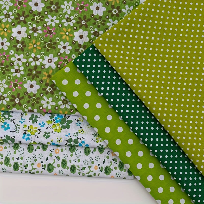6pcs Green 19.99" X 19.99"(50cm*50cm) Craft Fabric Bundle Squares Patchwork DIY Sewing Scrapbooking Quilting Floral Dot Pattern Craft And Art Hobby Fabric, Jelly Roll, Fabric for Crafts, Quilting Fabric Packs, Quilt Fabric, P