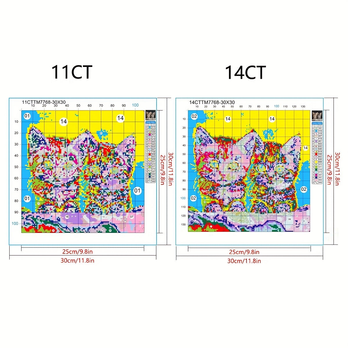 1set 30x30cm/11.8x11.8Inch DIY Cross Stitch Kit Frameless, Cute kittens, stamped cross stitch kits, Cross Stitch Set for Home Decor, Includes Patterned Fabric & Threads, Perfect for Living Room Entrance or Bedroom Decoration