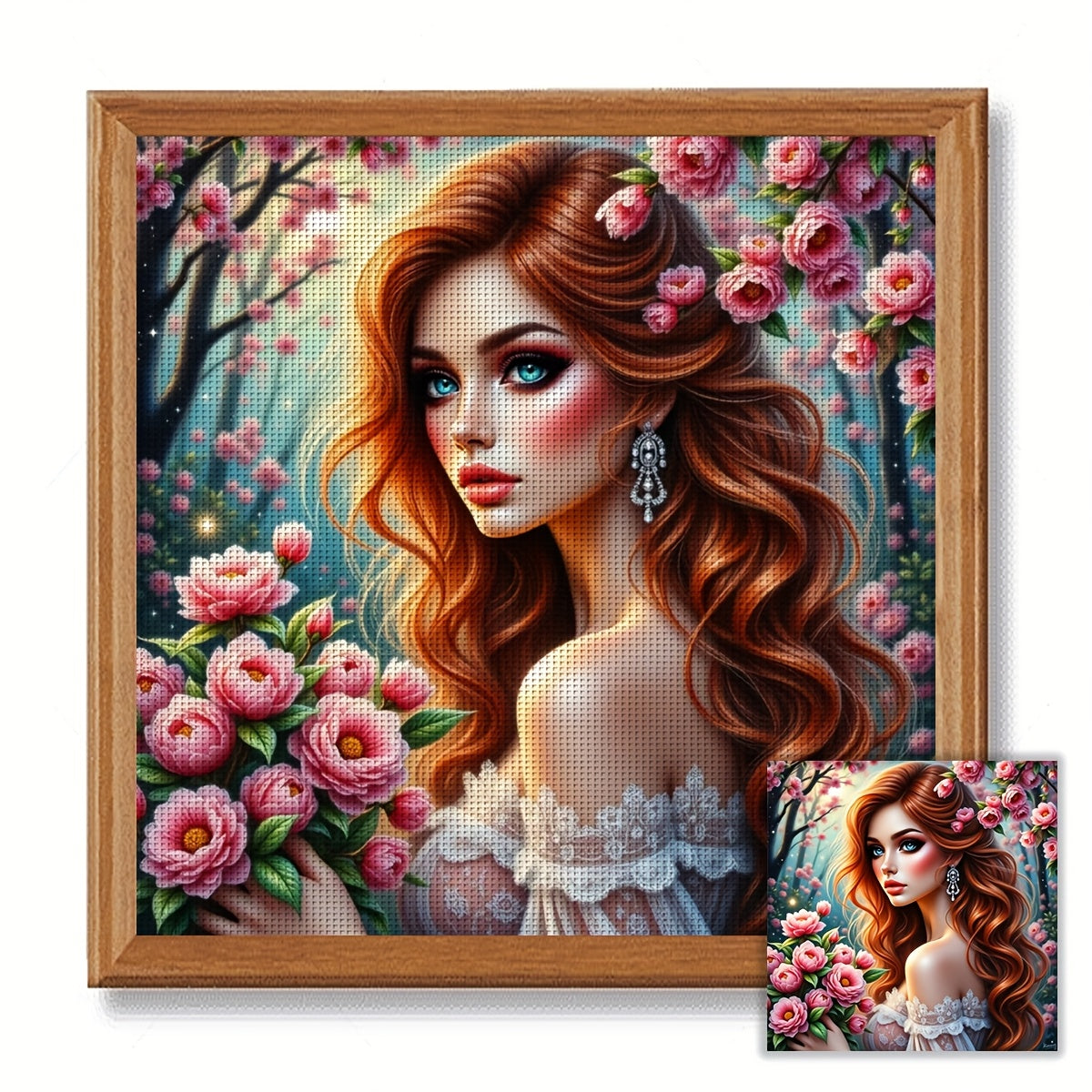 JOZYSH 1set 40x40cm/15. 7x15. 7Inch DIY Cross Stitch Kit Frameless, A beautiful woman, stamped cross stitch kits, Embroidery Set for Home Decor, Includes Patterned Fabric & Threads, Perfect for Living Room Entrance or Bedroom