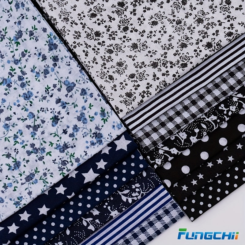 13pcs Large Fat Quarter Fabric Bundles - Extra-Large 19.98x19.98 Inch (50x50cm) Pre-Cut Cotton Squares, 100% Pure Cotton with Floral, Stripes, Polka Dots, Plaid, Stars, Hearts, Gingham, Geometric Patterns - Ideal for Quilting