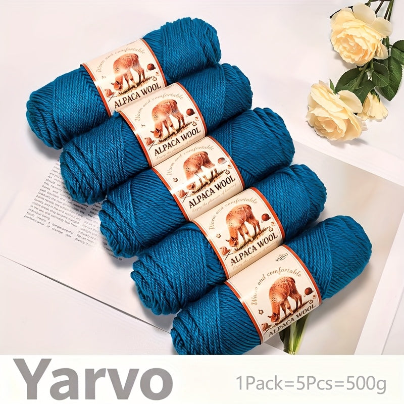 1 Pack (5 Balls) 500g Alpaca Wool Yarn - Thick Warm Winter Knitting Fiber, Alpaca Wool Yarn for DIY Hand-Knitting Scarves, Hats, Sweaters, Multi-Color (Brown/White/Black/Gray/Tan) - Perfect Gift for Crafters & Cold Weather