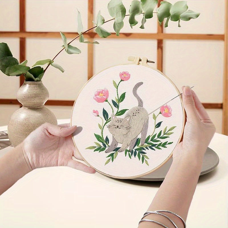 Ohcol 3 Sets Embroidery Kit for Beginners Cross Stitch Kits Needlepoint Kits Crafts for Adults with 3 Embroidery Hoops Easy-to-Follow Operating Instructions, Needle Point Kits with Flowers Patterns