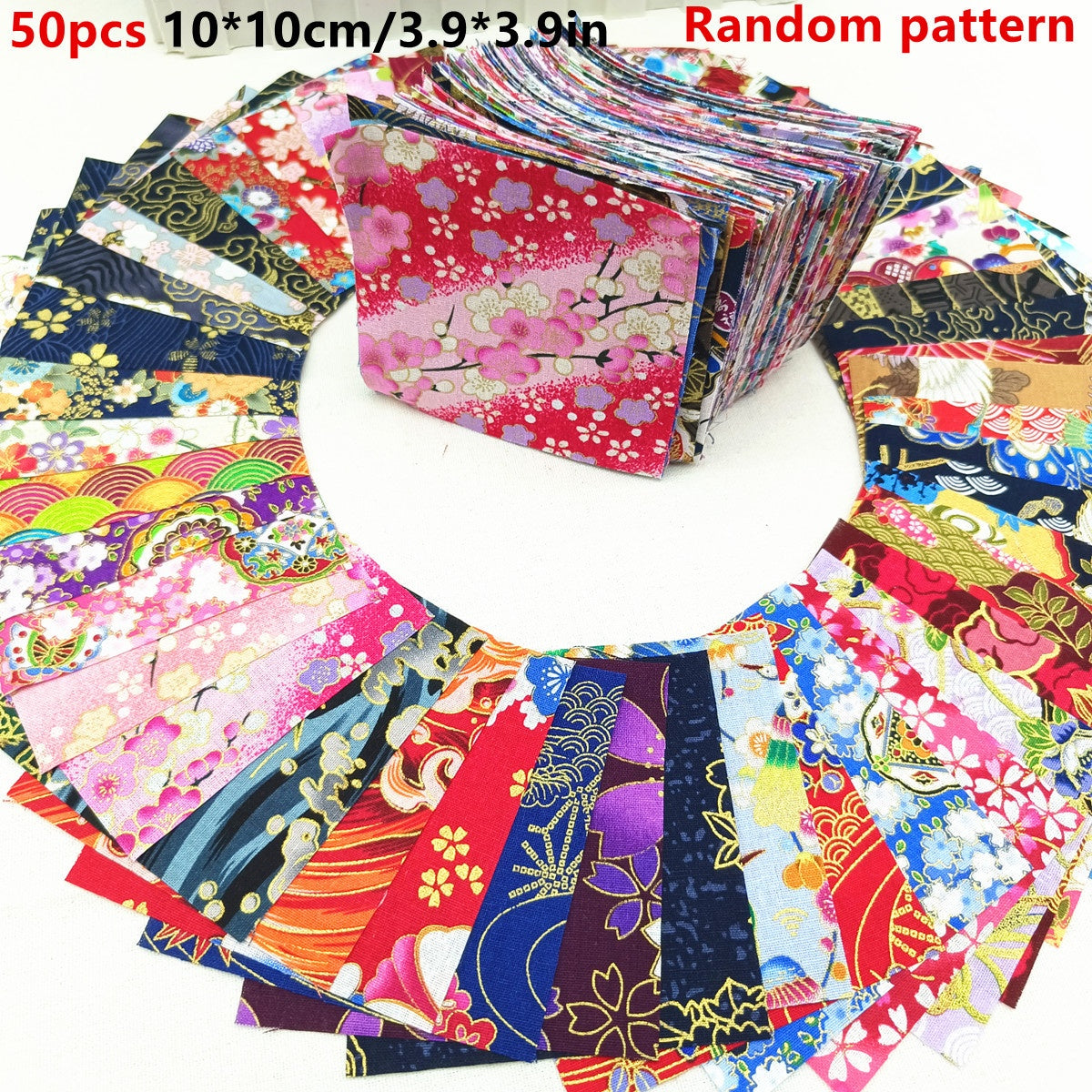 100pcs Golden Stamping Cotton Squares - Pre-Cut Floral fabric with Deep Red Floral Pattern, for Quilting, Sewing, Scrapbooking, Japanese-Inspired Crafts - Ideal Christmas/Birthday Gift for Crafters, Sewing Projects, Vibrant C