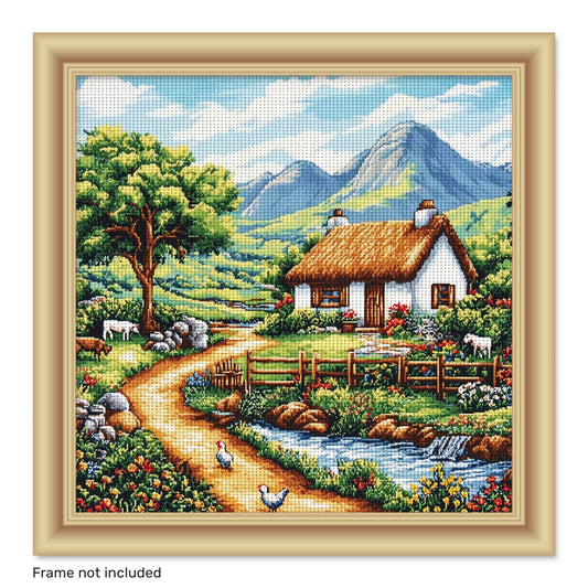 ZUOANLF 1set 50x50cm/19.7x19.7Inch DIY Cross Stitch Kit Frameless, Beautiful scenery, stamped cross stitch kits, Embroidery Set for Home Decor, Includes Patterned Fabric & Threads, Perfect for Living Room Entrance or Bedroom