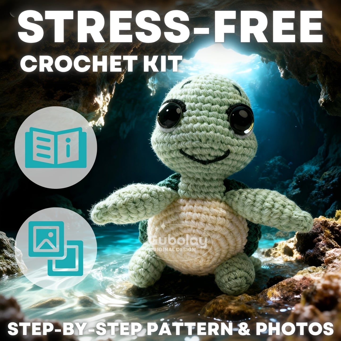 Sea Turtle Crochet Kit for Beginners | Easy DIY Craft Gift Box with Step-by-Step Illustrated Tutorial | Includes Soft Yarn (30% Extra), Hook & Accessories | Adorable Animal Doll Making Materials Set | Fun Design