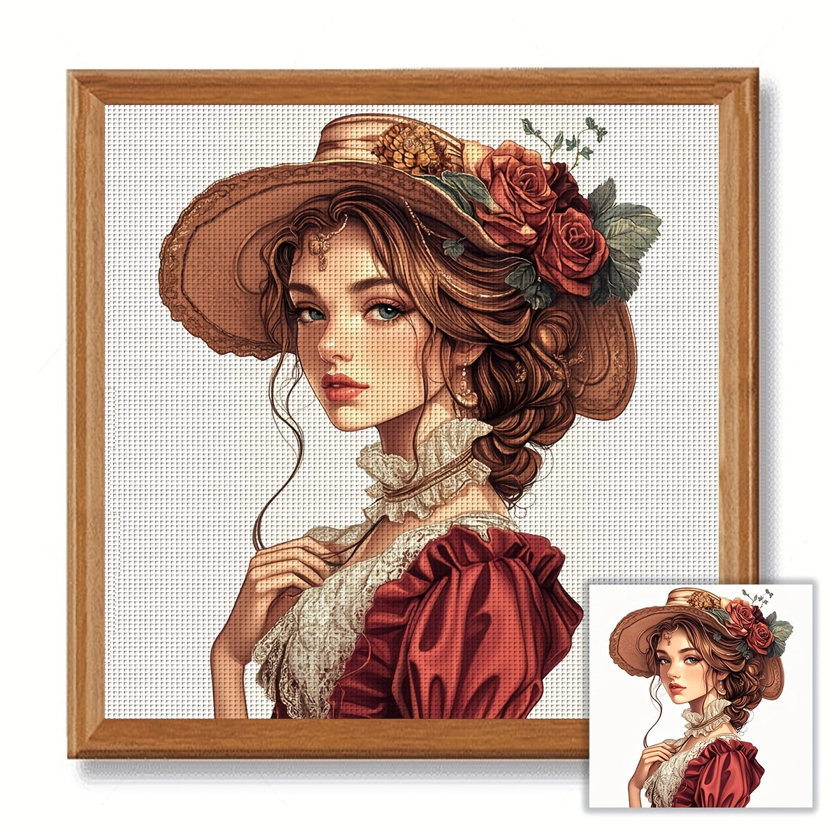 ZUOANLF 1set 40x40cm/15. 7x15. 7Inch DIY Cross Stitch Kit Frameless, Beautiful woman, stamped cross stitch kits, Embroidery Set for Home Decor, Includes Patterned Fabric & Threads, Perfect for Living Room Entrance or Bedroom