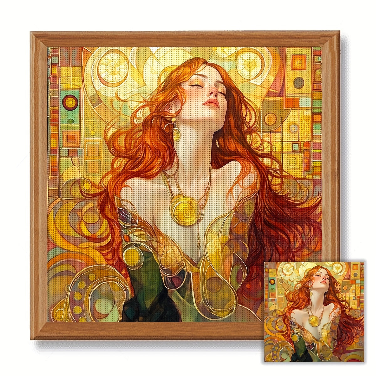 JOZYSH 1pc 15.75x15.75inch DIY Cross Stitch Kit - Vibrant Orange-Haired Woman with Golden Earrings, Detailed Pattern for Home Decor, All-Season Artistic Gift, Seasonal Home Decor|Vibrant Artwork|Detailed Craftsmanship, Cross