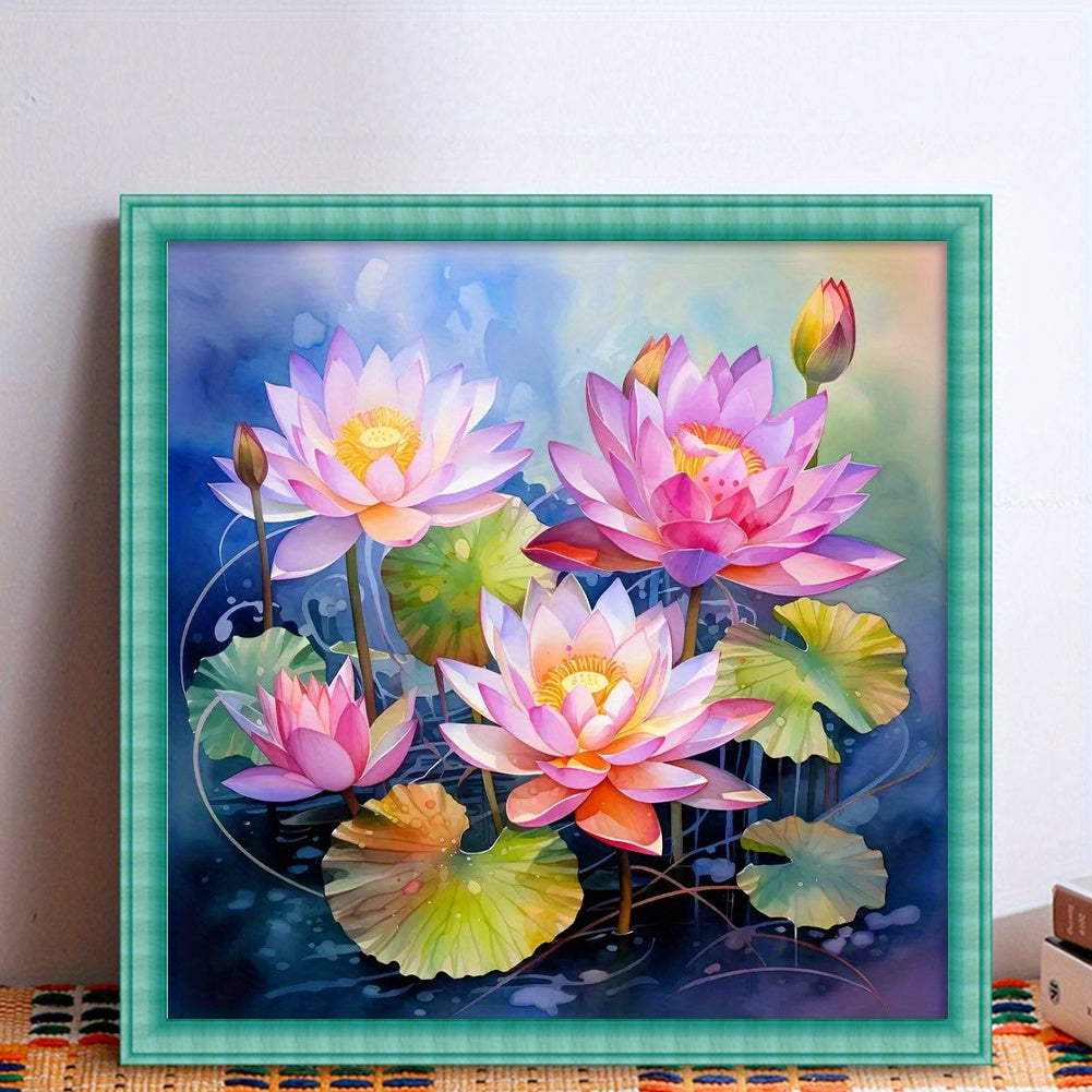 for Lotus Printed Cross Stitch Kit 17.72x17.72inch 14CT Thread Art Needlework Home Decor, Small Cross Stitch Kits, Creative Hobby, Handmade Gift, Floral Design, Artistic Needlework, Detailed Stitching, Highquality Thread, Nee
