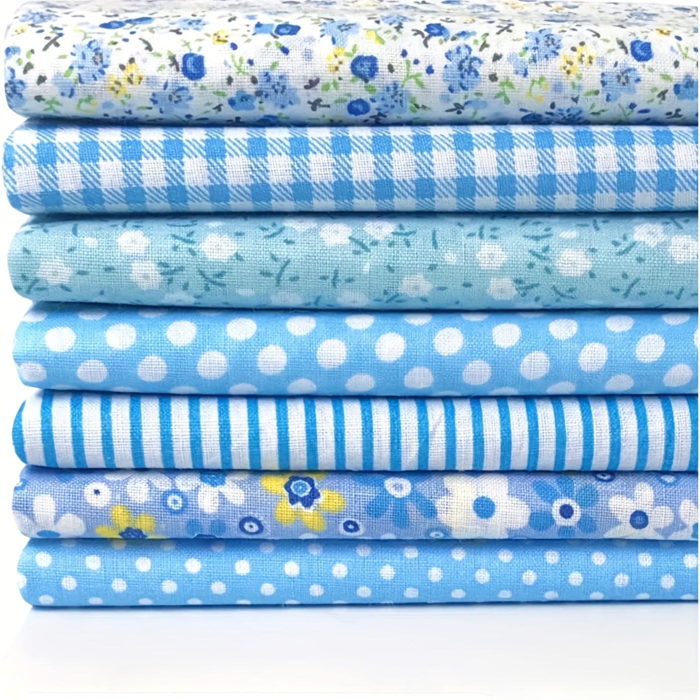 7pcs Sky Blue 20" X 20" (50*50cm)Cotton Fabric DIY Making Supplies Quilting Patchwork Gingham Fabric Fat Quarter Bundles DIY For Quilting Cotton Patchwork Cushions, Suitable For Making Father'S Day, Thanksgiving, New Year And