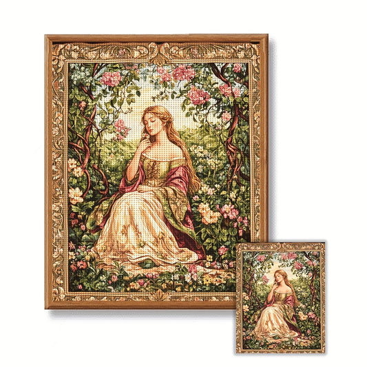 ZUOANLF 1set 40x50cm/15.7x19.7Inch DIY Cross Stitch Kit Frameless, Beautiful woman, stamped cross stitch kits, Embroidery Set for Home Decor, Includes Patterned Fabric & Threads, Perfect for Living Room Entrance or Bedroom De