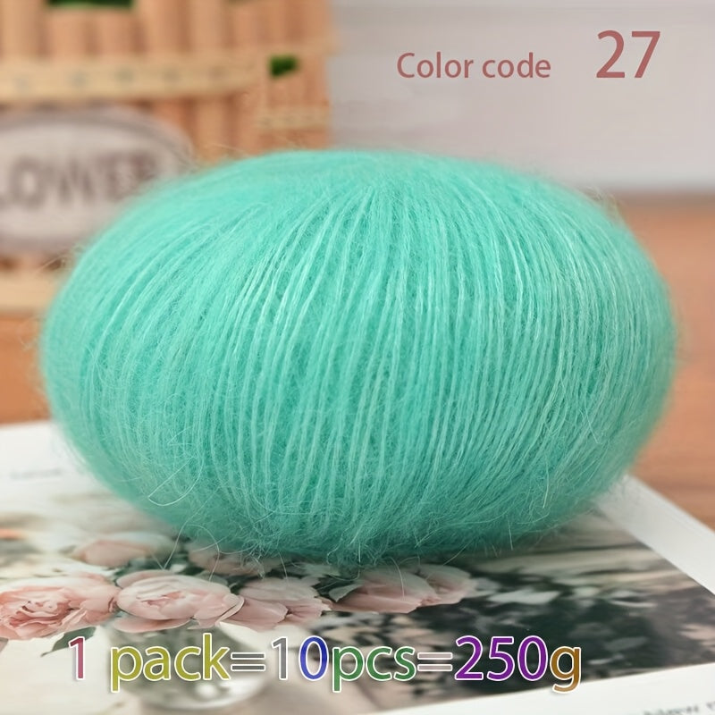 250g Large Bag of Long Wool Yarn, Soft and Light Beige-Friendly DIY Knitting Yarn, Non-Pilling, Suitable for Spring, Summer, Autumn Hollow-Out Fashion Sweaters and Shawls, 45% Cashmere, 40% Wool, 15% Acrylic, 1pc = 10 Balls =