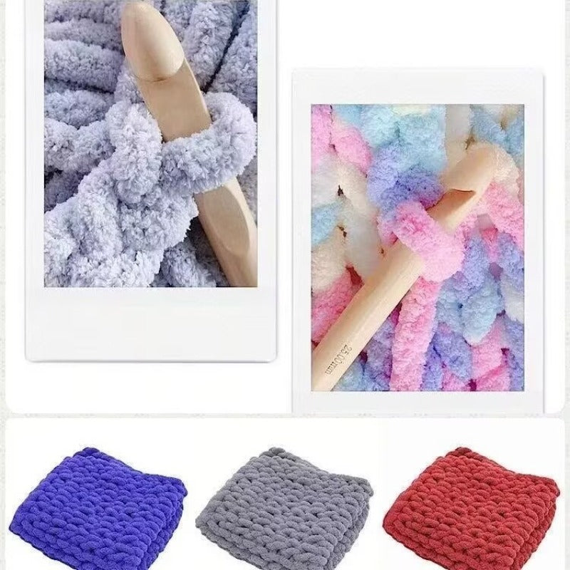 3pcs Set Super Bulky Thick Ice Yarn - Heavy-Duty Machine-Washable Chunky Braided/Ribbon Texture for DIY Knitting, Crocheting, Blankets, Hats, Scarves, Pet Beds - Gradient Color (Multicolor) Large-Scale Crafting