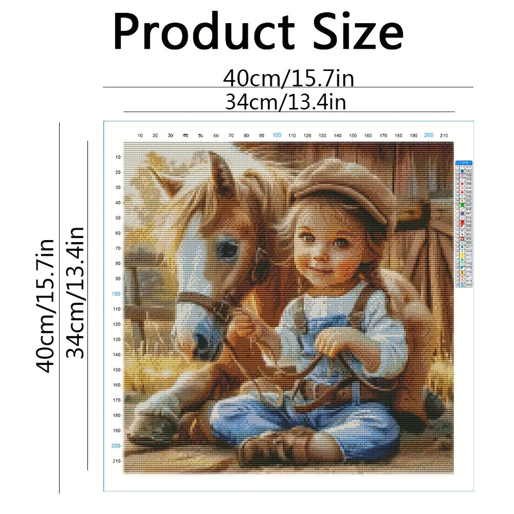 DIY Full 11CT Embroidery Cross Stitch Kits Rustic Charm Horse Companion Denim Outfit Pre Printed Aida Cloth Needles Threads Animal Cross Stitch Kit Home Decor Gift