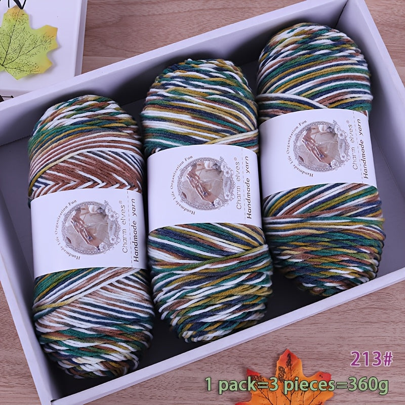JIUWEIDIAOWANG 3pcs Rainbow Gradient Yarn, Medium Thickness - Perfect for Knitting Sweaters, Scarves, Hats & Crafts, 360g Each