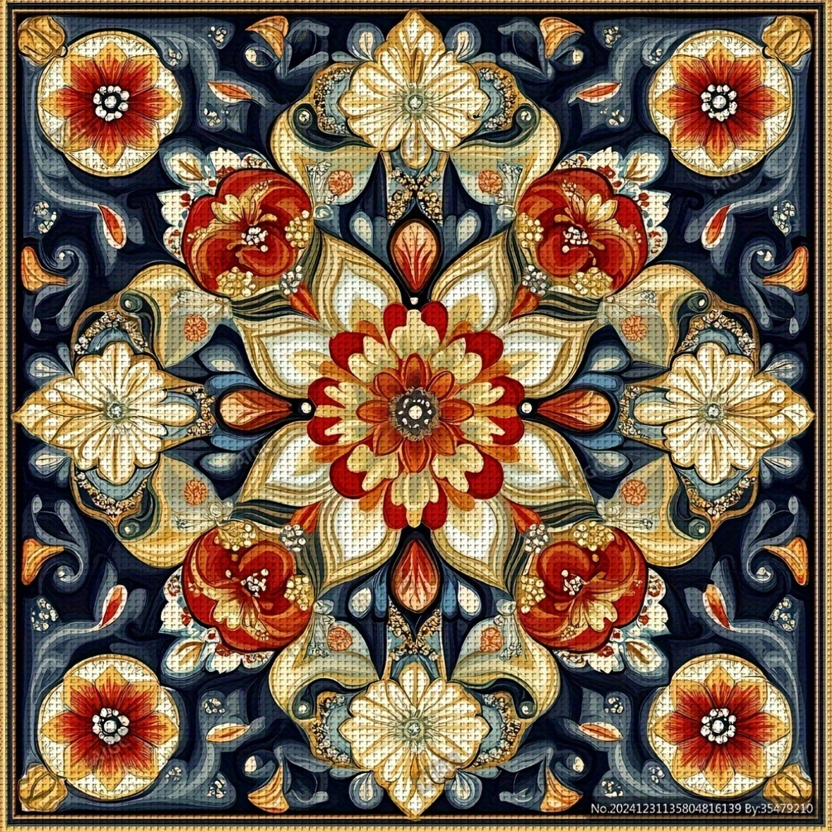 1pc 11CT/14CT Floral Tapestry Cross Stitch Kit - 15.75x15.75inch, Vibrant Blue & Golden Flower Design, Includes Printed Canvas, Needles, Threads, Patterns & Instructions - Perfect for Beginners, Ideal for Home & Office Decor,