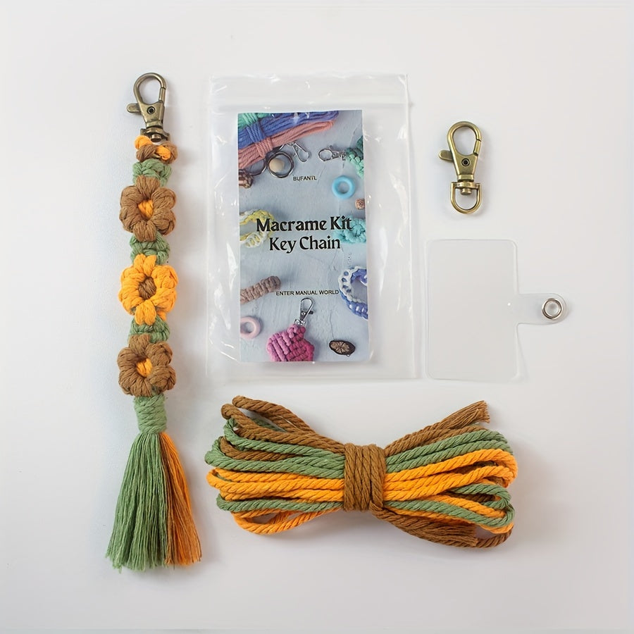 1pc Macrame Kit | Small Daisy Pattern Weaving Material Bag with Beginner Tutorial, Handmade Keychain and Bag Pendant, Suitable for Car Keys and Phone Cases, All-Season Craft Kit