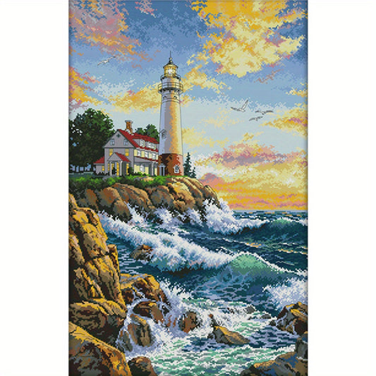 Stamped Cross Stitch Kits for Adults, Beacon Printed Cross Stitch Kit 25.59x17.32inch DIY 11CT Thread Art Needlework Decor