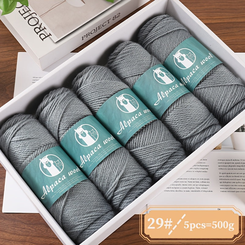 Alpaca Wool Yarn, Fine 245 Needles, Coarse Wool Yarn Balls, for Hand-Made Men'S And Women'S Autumn And Winter Warm Sweater Knitting Materials, Scarves, Hats And Other Warm Clothes 500G 5/Pack