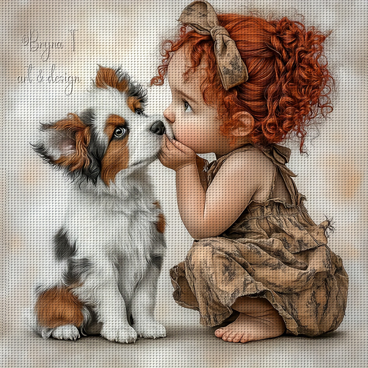 1pc JOZYSH 11.8x11.8in 14CT Frameless Cross Stitch Kit - Adorable Puppy & Girl Kissing Design, Soft Fabric, Beginner-Friendly DIY Embroidery Set for Adults & Beginners, Perfect for Bedroom & Living Room Wall Decor, Includes P