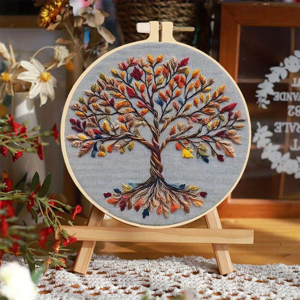 HUACAN 1pc Embroidery Tree Landscape Counted Cross Stitch Kits Unprinted with Pre-printed Patterns Hoops Multicolor Threads Tools