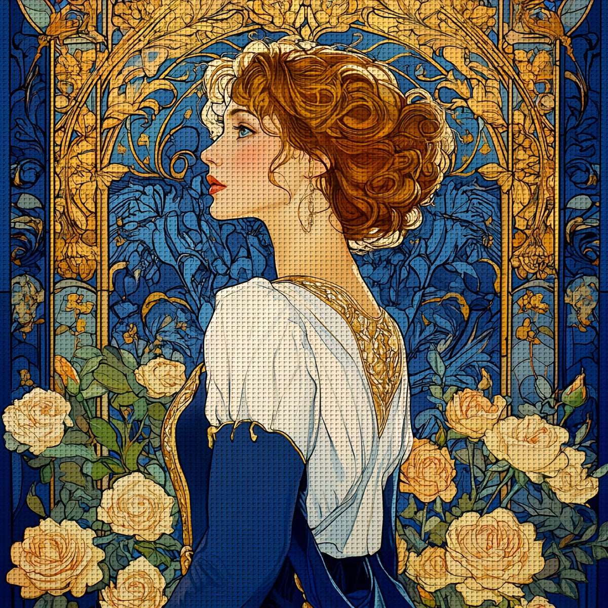 ZUOANLF 1pc 40x40cm/15.7x15.7in Elegant Lady in Front of Roses Cross Stitch DIY Kit - 11CT/14CT, All-Season Wall Decor for Bedroom & Living Room, Includes Canvas, Needle, Thread, Pattern, and Instructions, Perfect Gift for Be