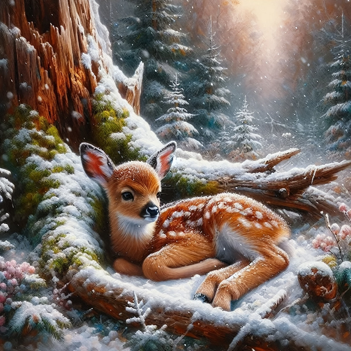 1set 40x40cm/15.7x15.7Inch DIY Cross Stitch Kit Frameless, Sweet Little Deer, Stamped Cross Stitch Kits, Cross Stitch Set for Home Decor, Includes Patterned Fabric & Threads, Perfect for Living Room Entrance Or Bedroom Decora