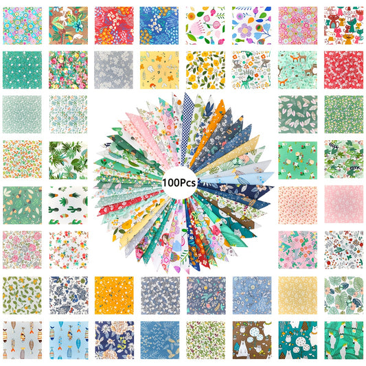 100pcs Handcrafted Fabrics - Pre-Cut 4 Inch Square Cloth Squares, Multi-Color Floral Patchwork Materials, for Quilting, Sewing & DIY Crafting - Craft and Quilting Supplies for Clothes, Hats, and Bags, Fabric for Quilting, Qui