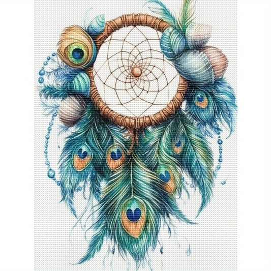 DIY Cross Stitch Kit - 13, 8"x17, 7" Frameless Fabric Art with Vibrant Feathers & Beads, 11CT Printed Design for Home Wall Decor, Mother'S Day Gift, Craft Supplies Included, Home Decor Craft|Vibrant Wall Art|Detailed Craftsma