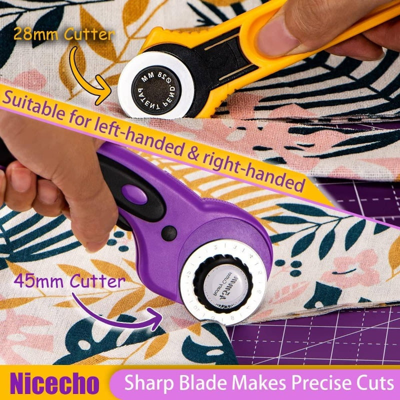 Rotary Cutter Set, Sewing Quilting Supplies, 45mm 28mm Fabric Cutters, 8 Rotary Cutter Blades, A3 Cutting Sewing, 6x12 2.5x12in Quilting Rulers, Quilt kits Lovers Beginners