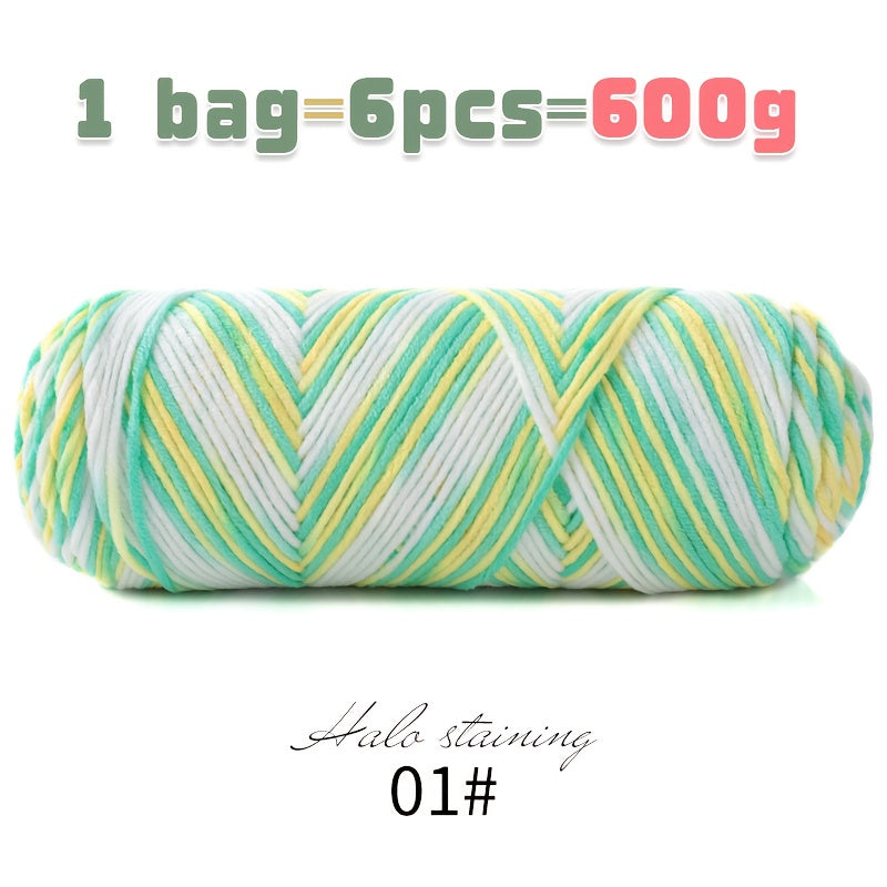 1 Large Bag 600g Soft Ombre Yarn Rainbow Gradient Colorway for Crafting, Casual Hand-Knitting Materials to Make Fashionable Sweaters, Scarves, Hats, Gloves, Storage Baskets