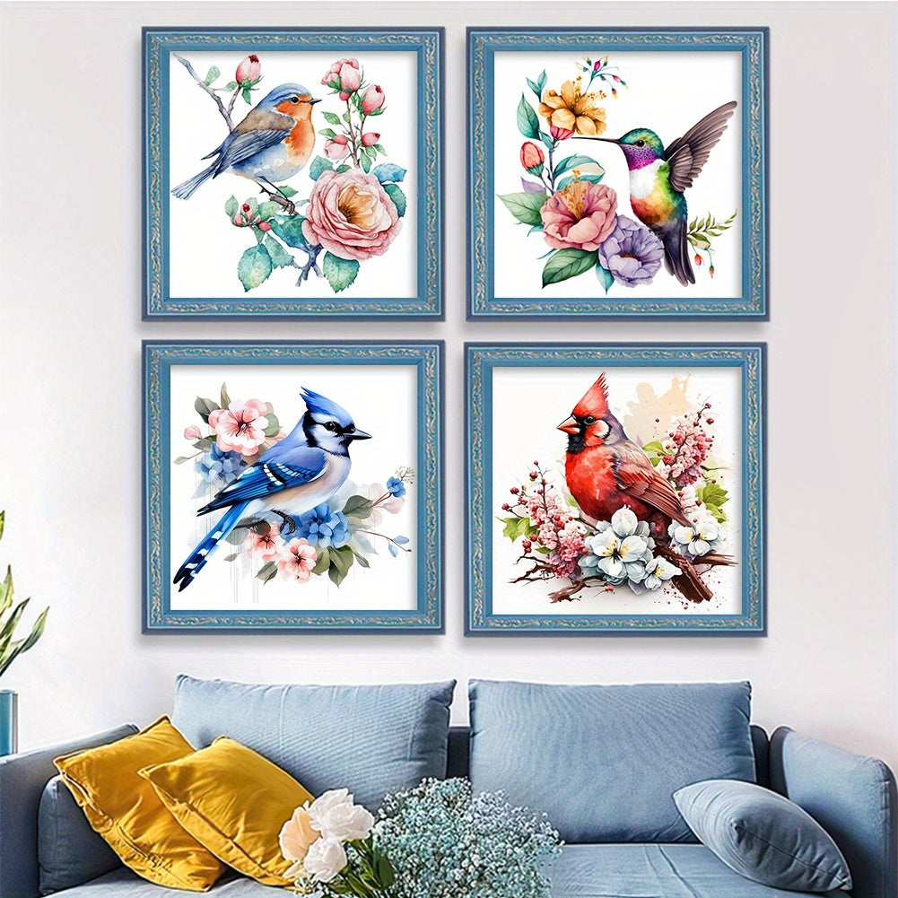 4pcs Floral Bird Cross Stitch Kit - DIY 11CT Printed Animal Series, 7.87x7.87inch, Includes Tools, Threads & Instructions - Perfect Gift for Craft and Art Lovers, All-Season Fabric Craft Kit, Crafting Supplies|Vibrant Cross S