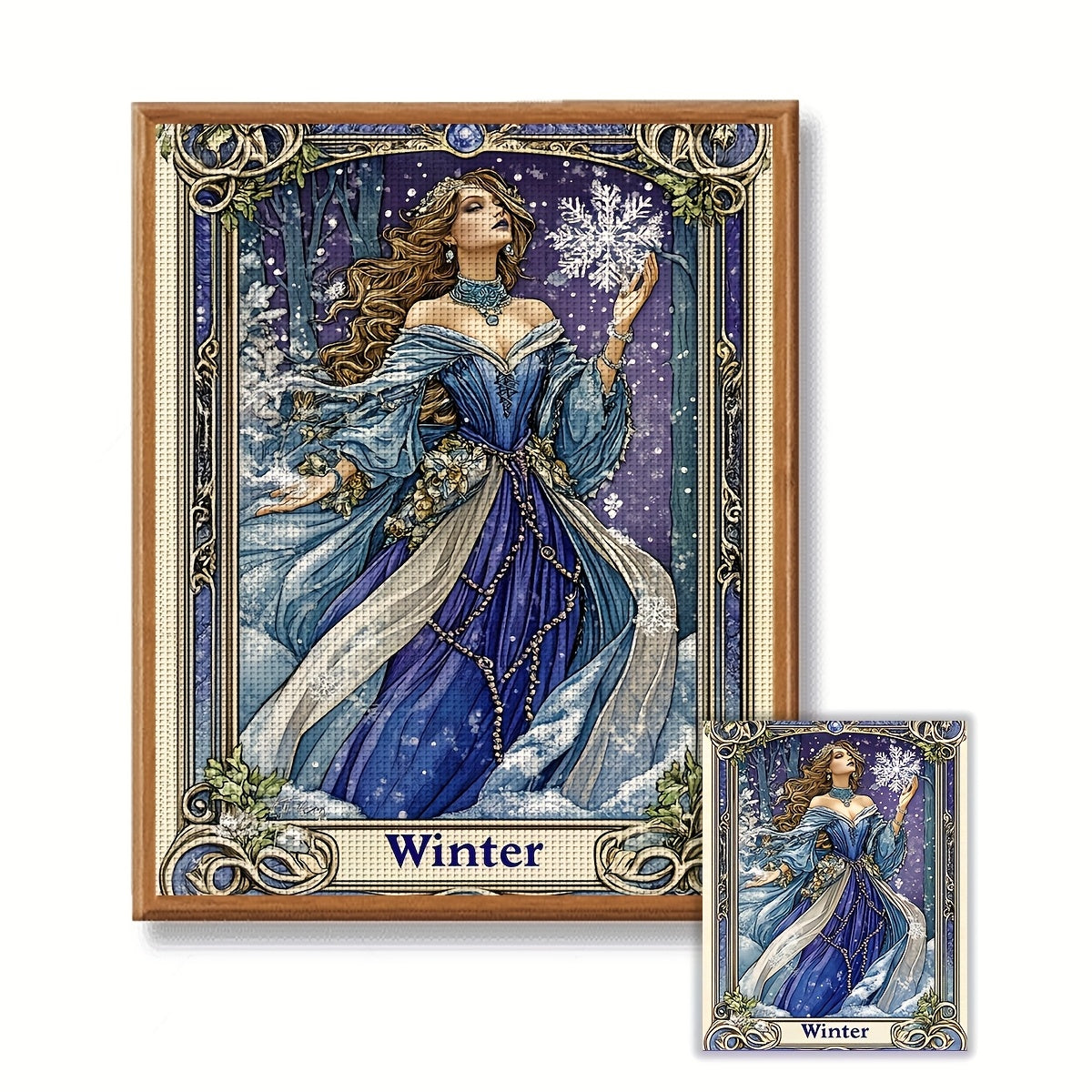 ZUOANLF 1 Set - 40x50cm/15.7x19.7in Fabric Cross Stitch DIY Kits, 11CT/14CT, Seasonal Goddess Designs (Spring, Summer, Autumn, Winter), All-Season Themes, Includes Printed Fabric, Needles, Threads, Patterns & Instructions - P