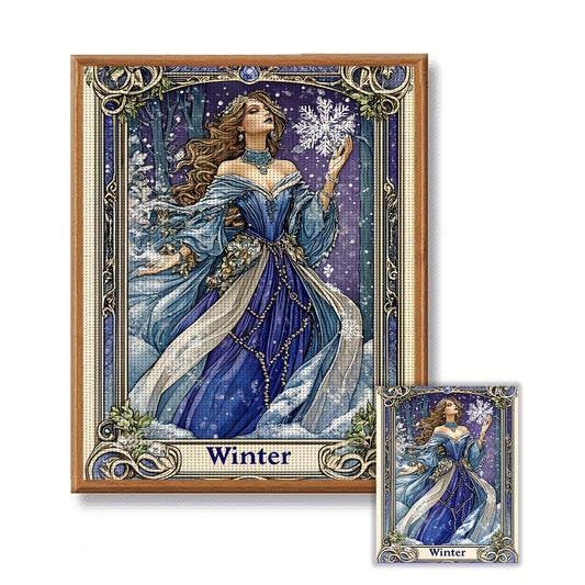 ZUOANLF 1 Set - 40x50cm/15.7x19.7in Fabric Cross Stitch DIY Kits, 11CT/14CT, Seasonal Goddess Designs (Spring, Summer, Autumn, Winter), All-Season Themes, Includes Printed Fabric, Needles, Threads, Patterns & Instructions - P