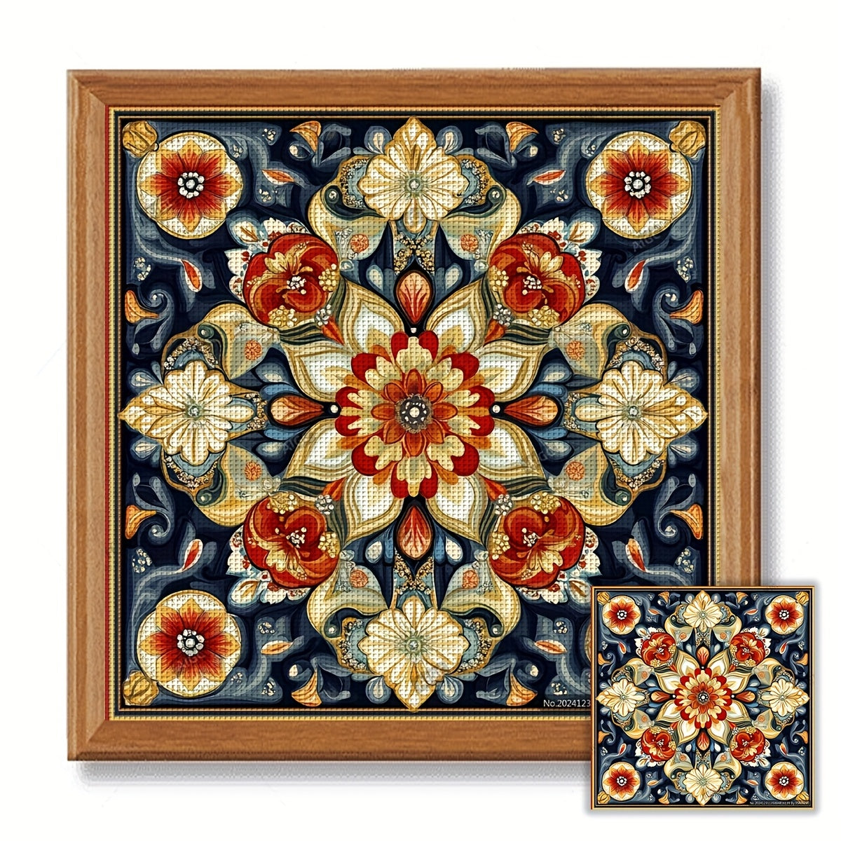 1pc 11CT/14CT Floral Tapestry Cross Stitch Kit - 15.75x15.75inch, Vibrant Blue & Golden Flower Design, Includes Printed Canvas, Needles, Threads, Patterns & Instructions - Perfect for Beginners, Ideal for Home & Office Decor,