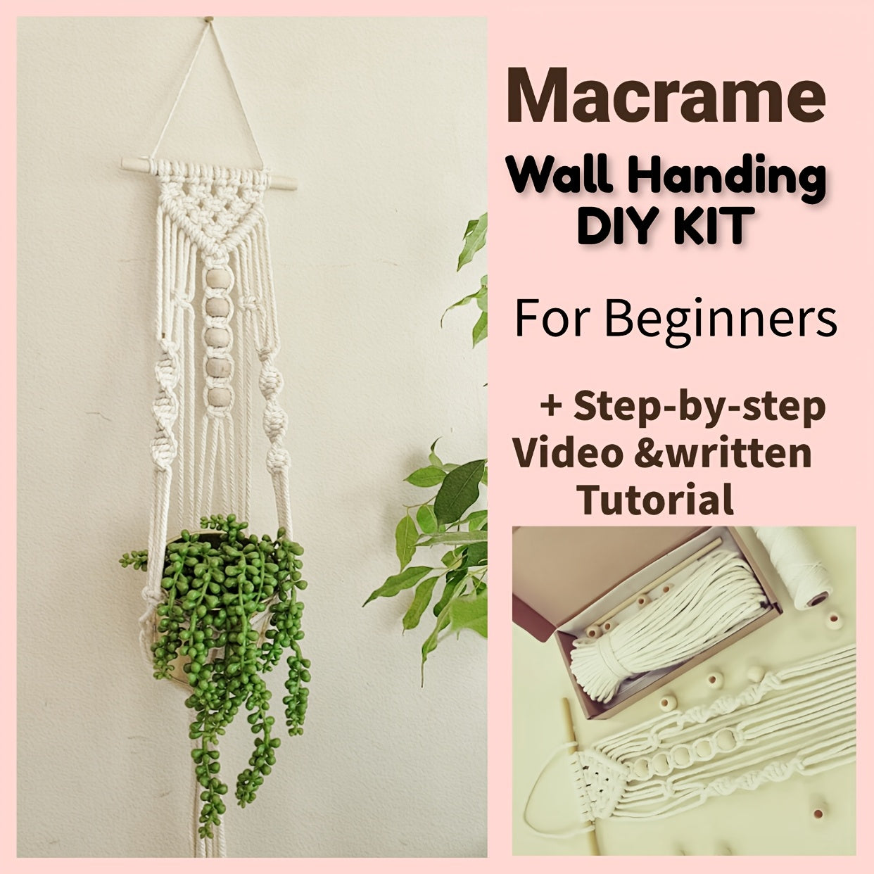 A Complete Beginner'S Knitting Kit for Making a Flower Pot Net Bag, Featuring a DIY Knitting Set with Step-By-Step Instructions. It'S Ideal for Home Decoration And Makes a Perfect Holiday Gift for Family And Friends.