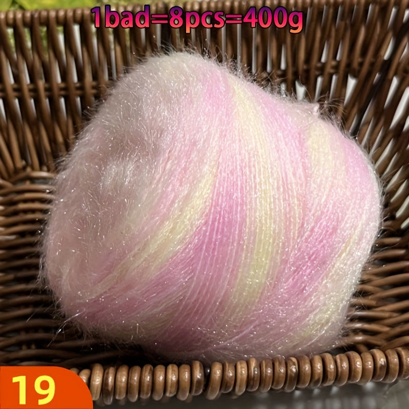 A Large Economical Pack of 400G of Soft Long-Haired Yarn, Suitable for Sweaters, Scarves, Jackets, Shawls, Hats, Coats, Etc. This Yarn Material Kit Is Perfect for DIY Projects. 1 Pack = 8pcs = 400G, Consisting of 80% Acrylic