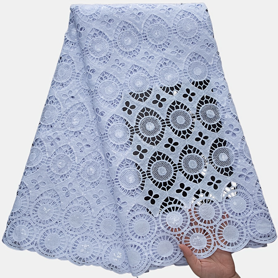 White African Water-Soluble Lace Fabric with Sequins - Nigerian Style Floral Pattern for Wedding, Party, and Prom Dresses, Hand Wash Only, Wedding Dresses, Party Dresses, Elegant Dresses, Intricate Lacework