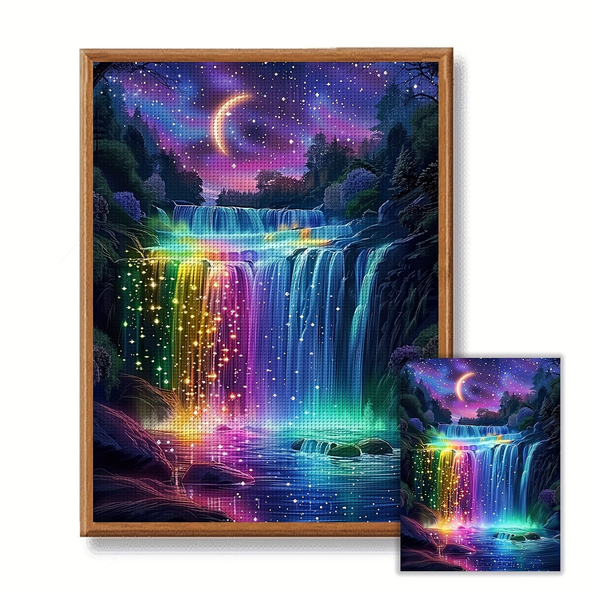 JOZYSH 1pc Rainbow Waterfall Cross Stitch Kit - 30x40cm/11.8x15.7in, Vibrant Night Sky & Waterfall Design, 11CT/14CT Embroidery Pattern for Beginners, Perfect for Bedroom or Living Room Wall Decor, Includes Canvas, Needle, Th