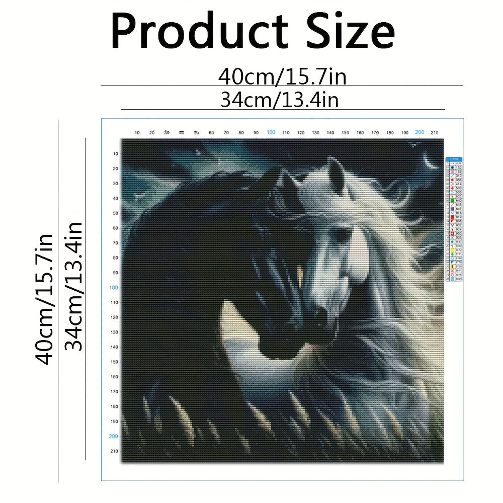 DIY Full 11CT Embroidery Cross Stitch Kits Majestic Black and White Horses Under Night Sky Pre Printed Aida Cloth Needles Threads Animal Art Cross Stitch Kit for Home Decor