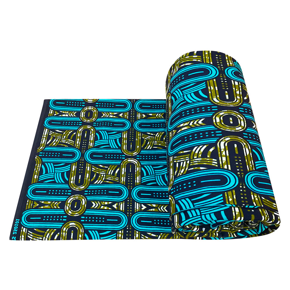 Double-sided 100% Cotton Ankara Fabric | Soft and Smooth, Geometric Chain Pattern, Creative Fabric for Garment Making, Crafts, and Bag Decoration, Hand Wash Only