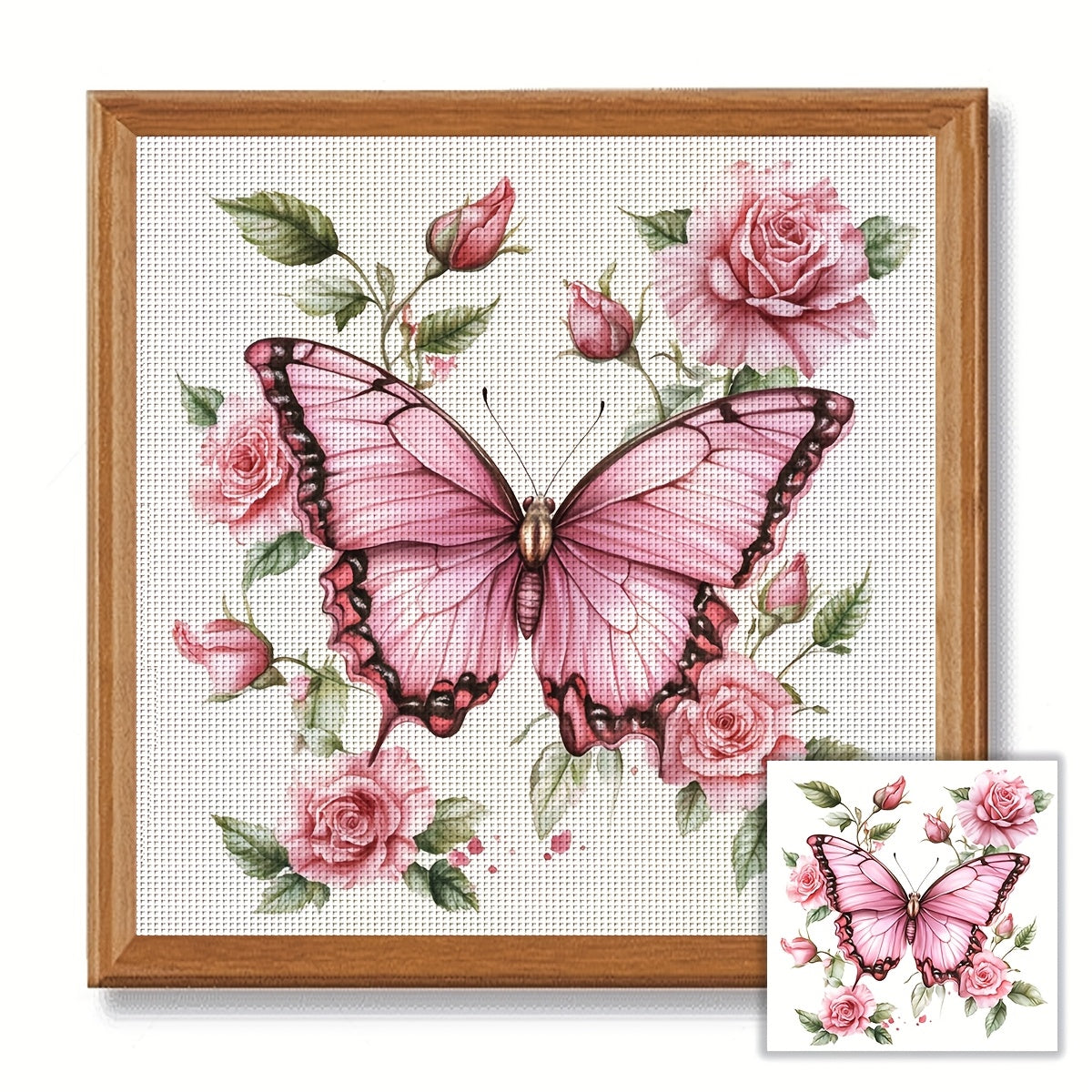 ZUOANLF 1set 40x40cm/15.7x15.7Inch DIY Cross Stitch Kit Frameless, Butterfly and flowers, stamped cross stitch kits, Embroidery Set for Home Decor, Includes Patterned Fabric & Threads, Perfect for Living Room Entrance or Bedr