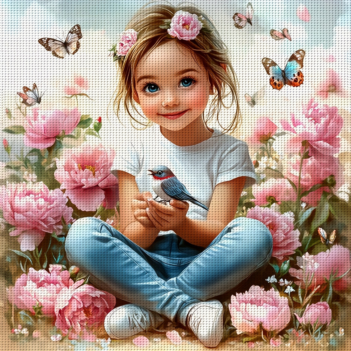 JOZYSH 1set 40x40cm/15.7x15.7Inch DIY Cross Stitch Kit Frameless, stamped cross stitch kits, Embroidery Set for Home Decor, Includes Patterned Fabric & Threads, Perfect for Living Room Entrance or Bedroom Decoration and a Bea