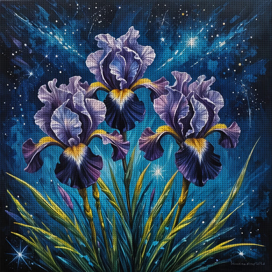 3D Cross Stitch Kit - Vibrant Purple Iris Floral Design, 11CT/14CT DIY Cross Stitch Pattern with Canvas, Needle, Thread, and Instructions - Ideal for Beginners, Perfect for Bedroom or Living Room Wall Decor, Relaxing Hobby Gi