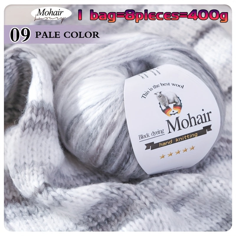 1 Bag = 8 Balls = 400g Multicolor Self-Striping Mohair Yarn | Fashion Sweaters, Coats, Shawls, Trench Coats, Scarves, Hats, Gloves, Clothing Accessories - Polyester 80%, Wool 10%, Nylon 10%