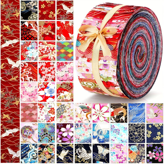 40pcs Jelly Roll Cotton, Fabric Bundles, Fabric Material DIY Projects for Adults - 2.56"X19.69" 100% Cotton Strips for Quilting And Sewing, DIY Projects for Clothes, Dolls, Home Decor