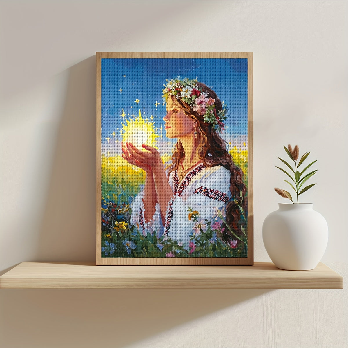 1pc JOZYSH Large DIY Cross Stitch Kit - 11/14CT Frameless Full Hoop-Style with Flowers & Ukrainian/ Matriarchal Motif (Dress) | Complete Embroidery Set with Threads, Fabric & Instructions for s & | Handmade Home Decor, Wall A