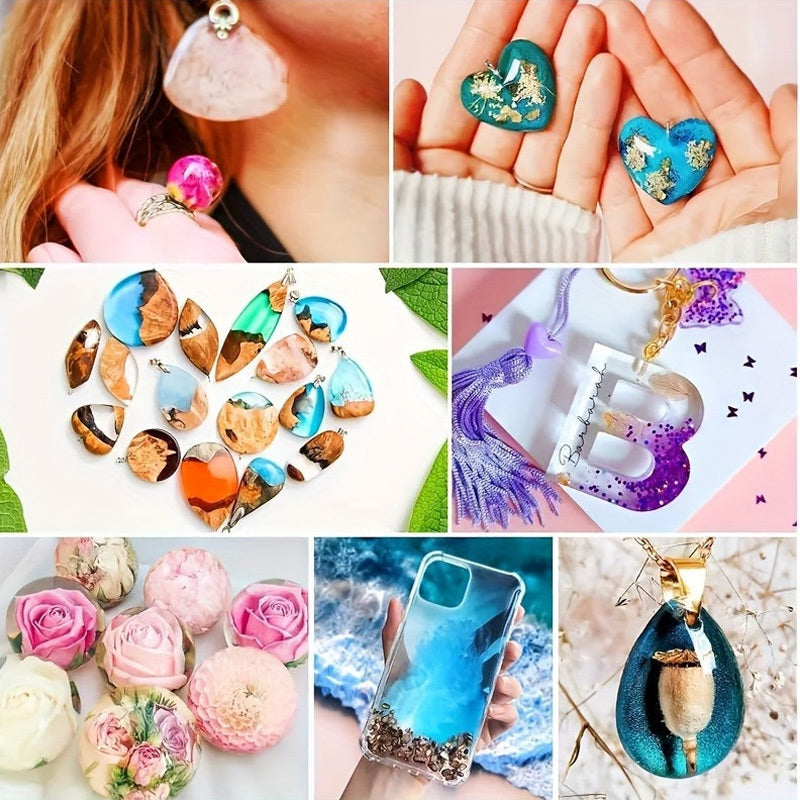 Complete UV Resin Starter Kit with Low-Odor UV Lamp & Silicone Mat - Epoxy Resin Craft for Jewelry Making, DIY Crafts, River Table Effects, Pendants, Charms - Compatible with Resin (No-Mix Formula)