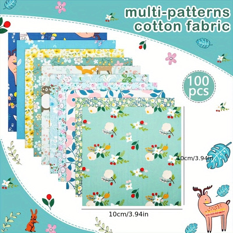 100pcs Cotton strips, jelly roll Fabric, DIY Craft Kit - Fresh Style floral pattern fabric, Quilting Fabric for Making Clothes, Beding Sheets, Bags, etc(3.94X3.94inch)