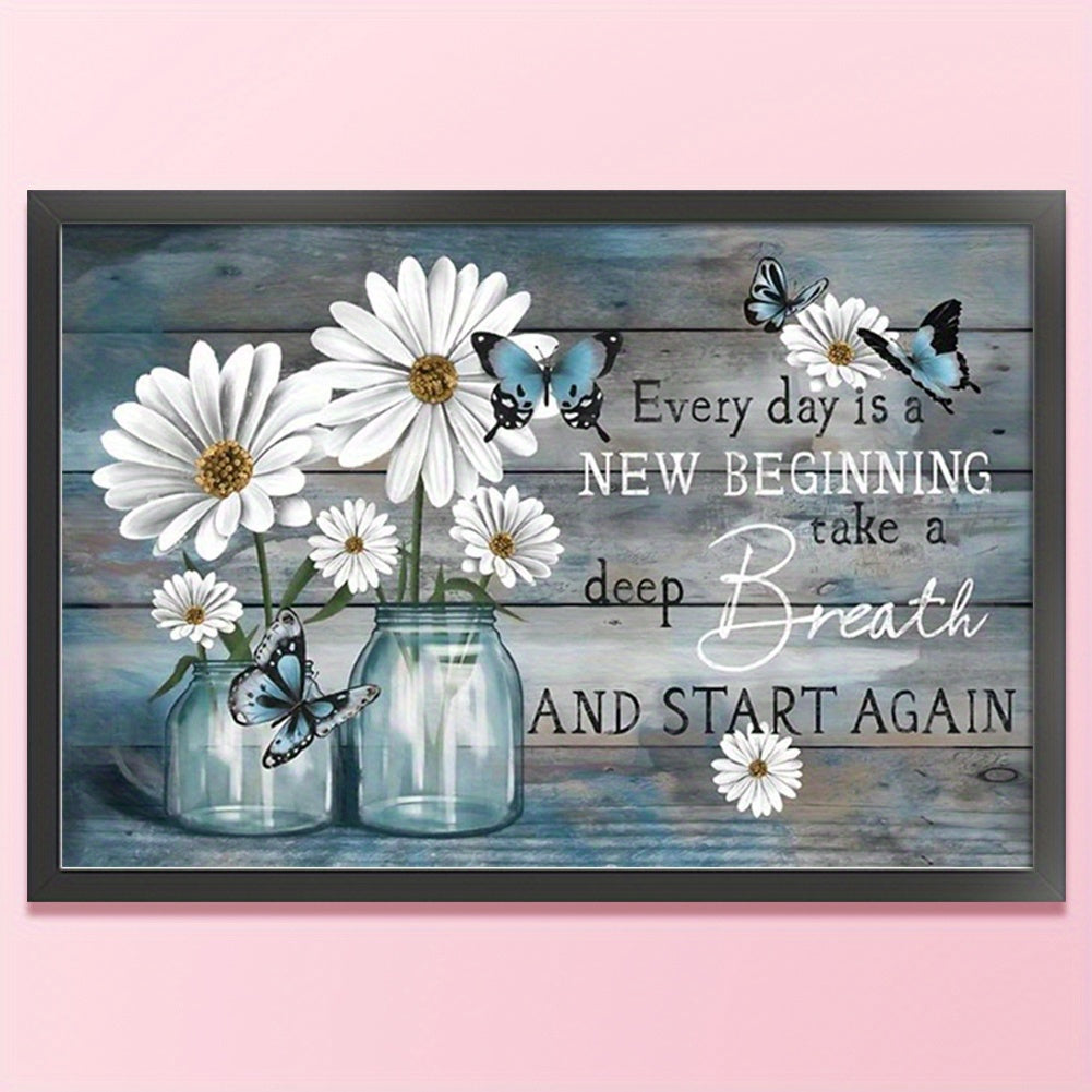 Inspirational Floral Cross Stitch Kit - 11CT Embroidery with Daisies & Butterflies, 19.69x12.99inch, All-Season Fabric Art, Motivational Quote, Embroidery Kit|Inspirational Design|Detailed Embroidery, Cross Stitch Kits